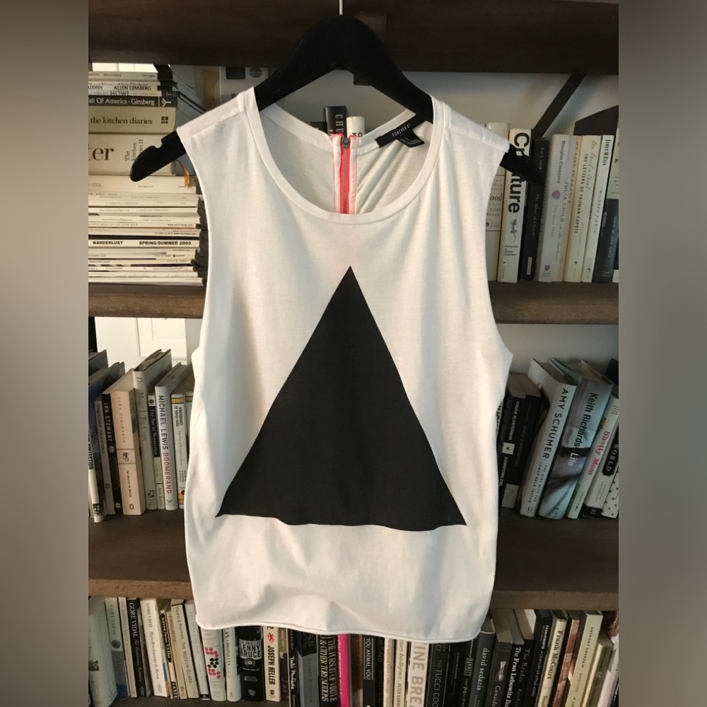 EUC Forever 21 Graphic Black and White Tank w Neon Pink Back Working Zipper S